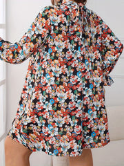 Floral Print Flounce Sleeve Tie Back High Neck Mini Dress