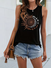 Moon & Sun Print Tank Top Sleeveless Summer Top Women's Clothing