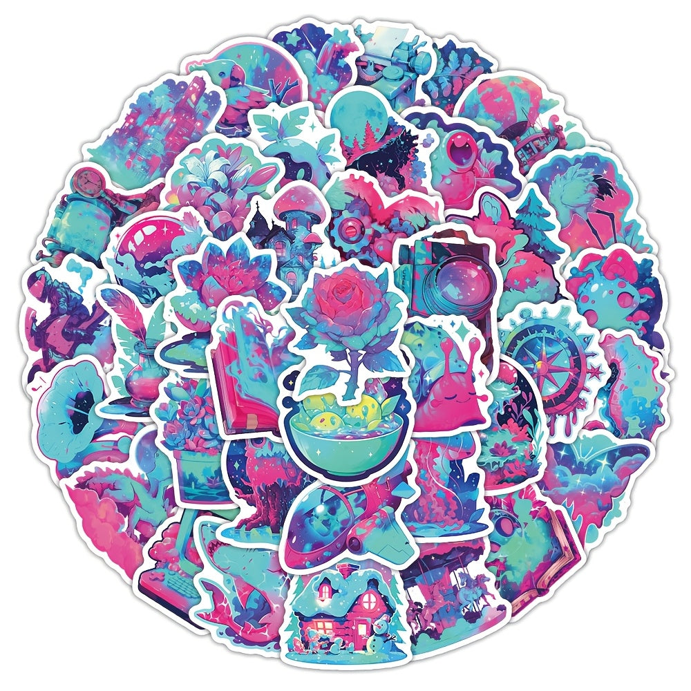 55pcs Neon Cartoon Vinyl Stickers Waterproof DIY Decals for Laptops Skateboards