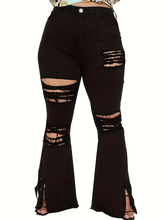  Casual Ripped High Rise Flared Leg Jeans