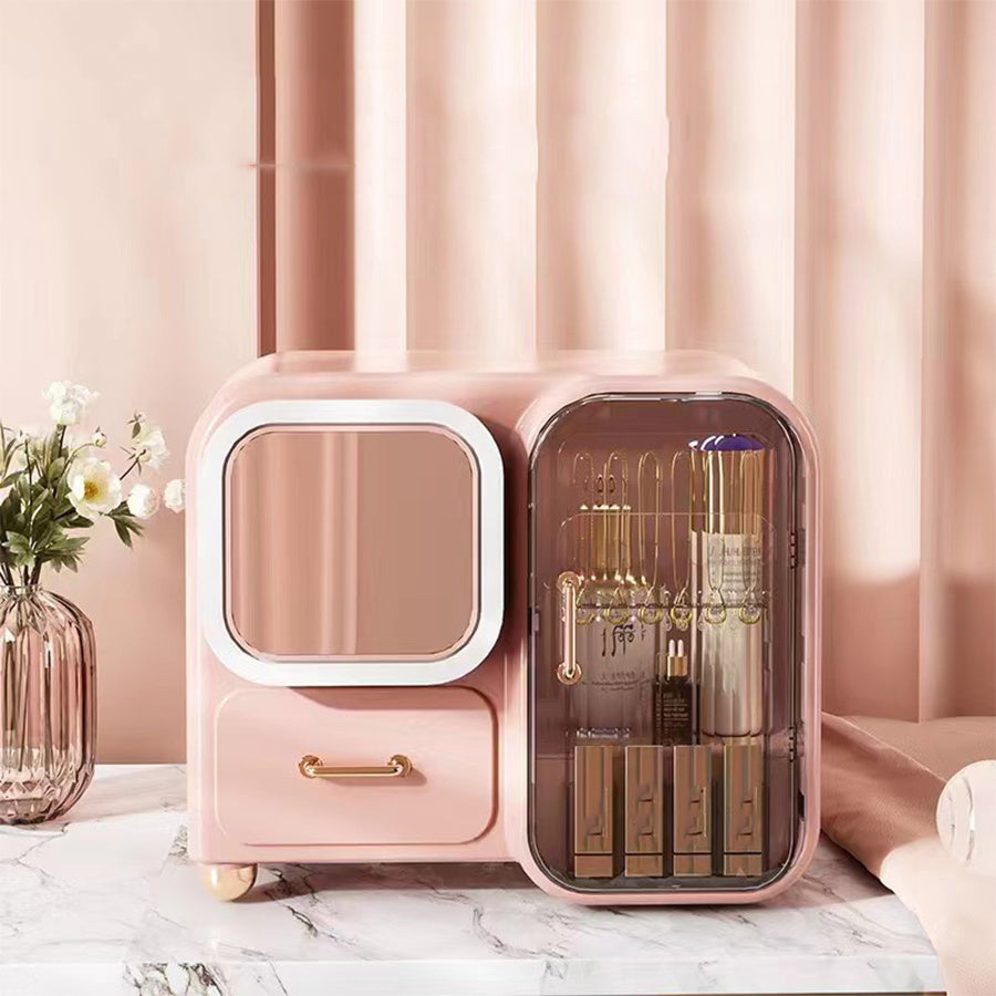 Makeup Organizer With Mirror Waterproof Dustproof Storage Rack