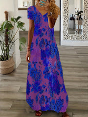  Floral Print V Neck Maxi Dress