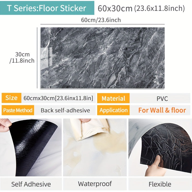 10pcs PVC Marble Floor Stickers Waterproof Bathroom Decals