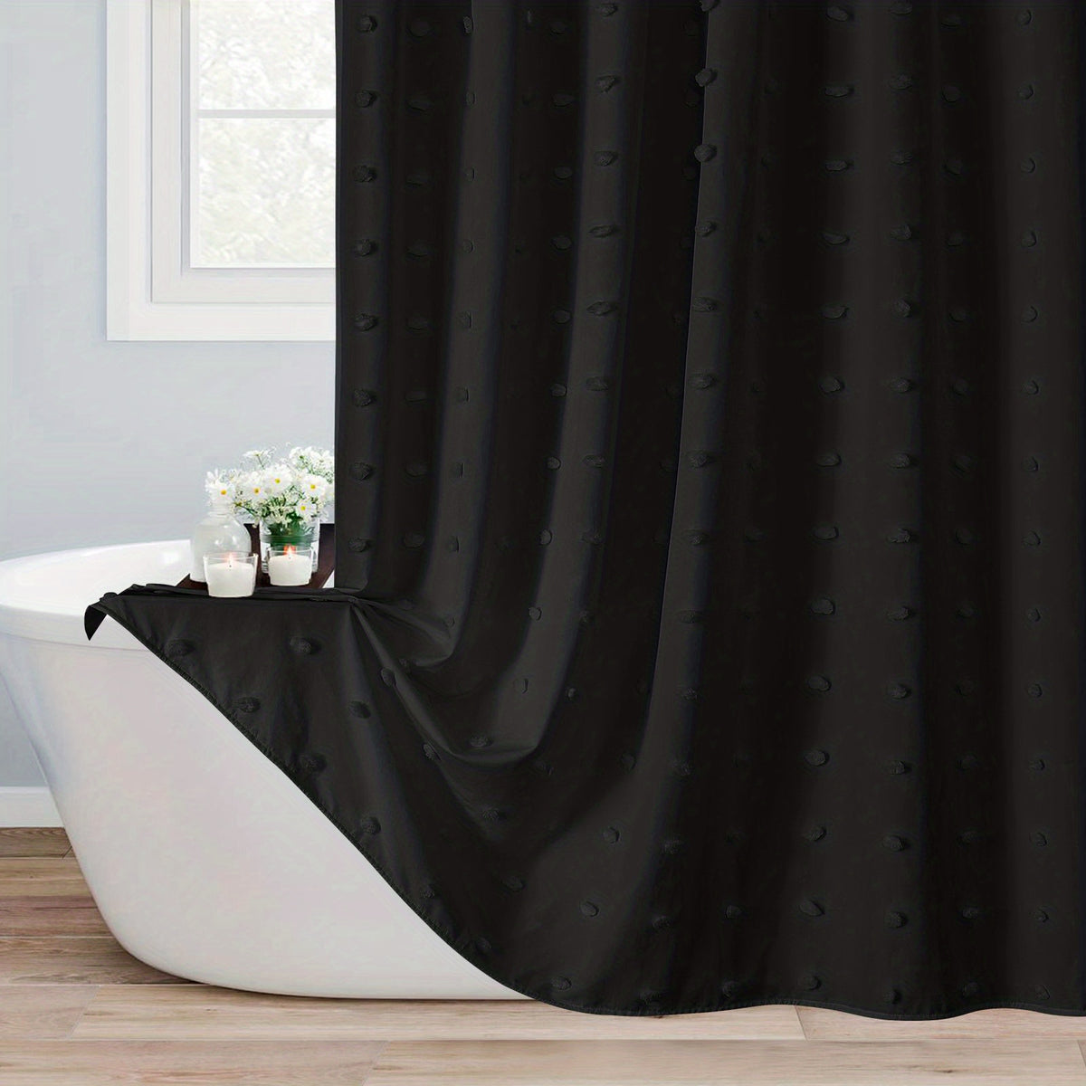 Boho Tufted Pleat Fabric Shower Curtain
