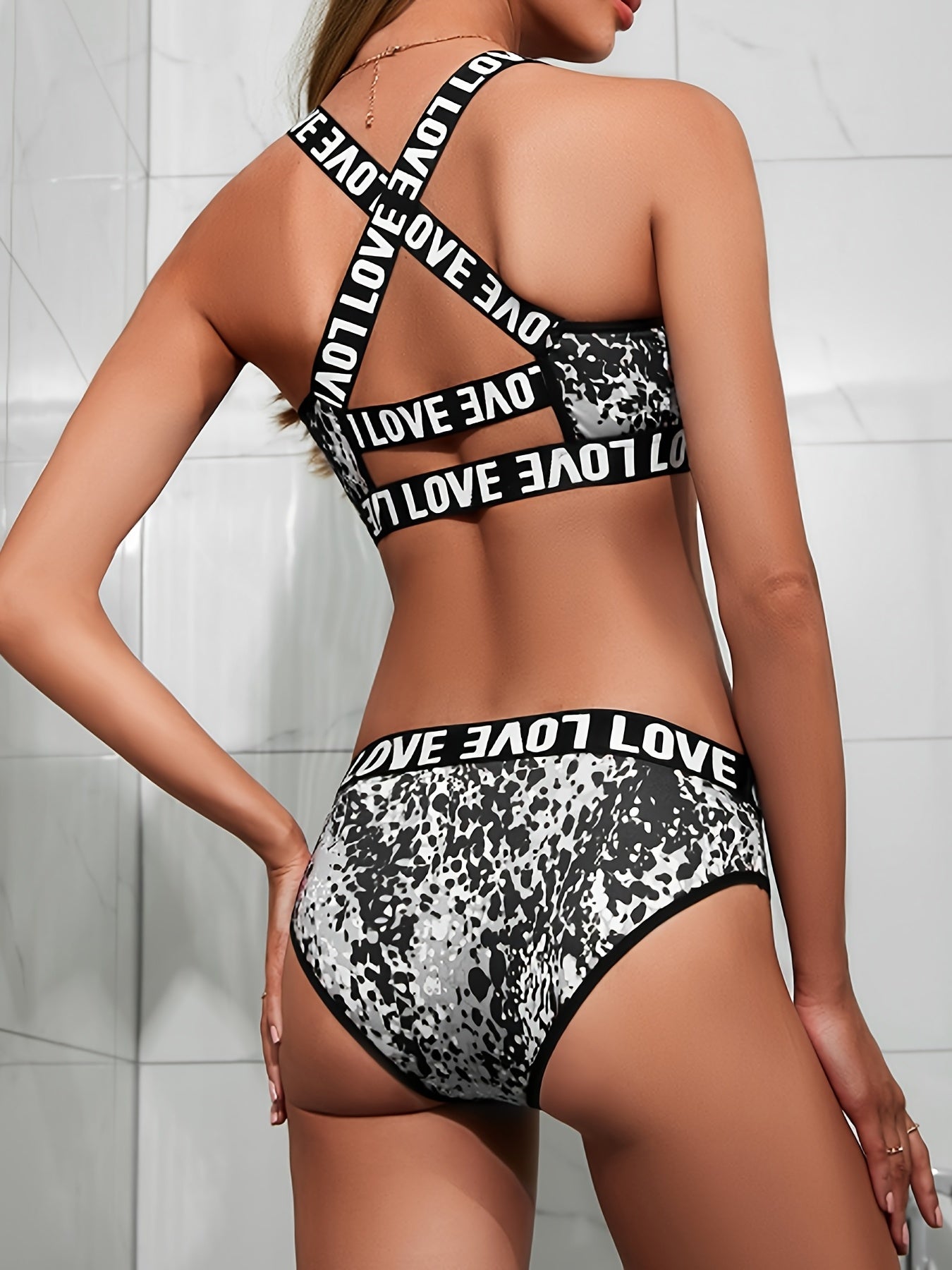 Leopard Sports Bra & Panties Set Criss Cross Back
