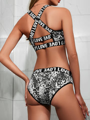 Leopard Sports Bra & Panties Set Criss Cross Back