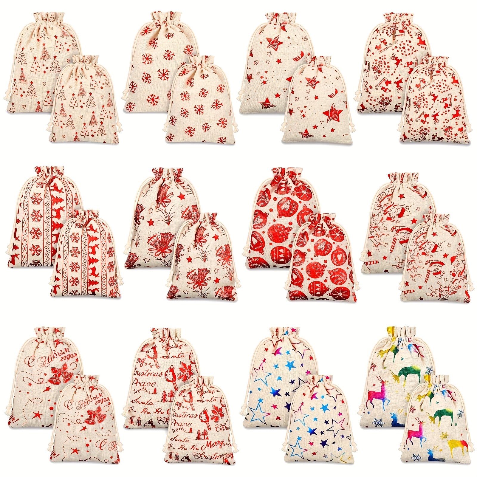 Christmas Print Bouquet Pocket Draw String Gift Bag