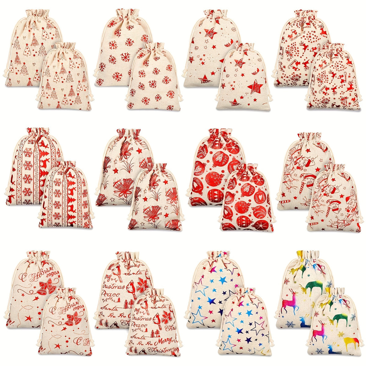 Christmas Print Bouquet Pocket Draw String Gift Bag