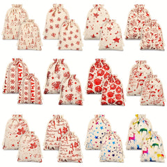 Christmas Print Bouquet Pocket Draw String Gift Bag