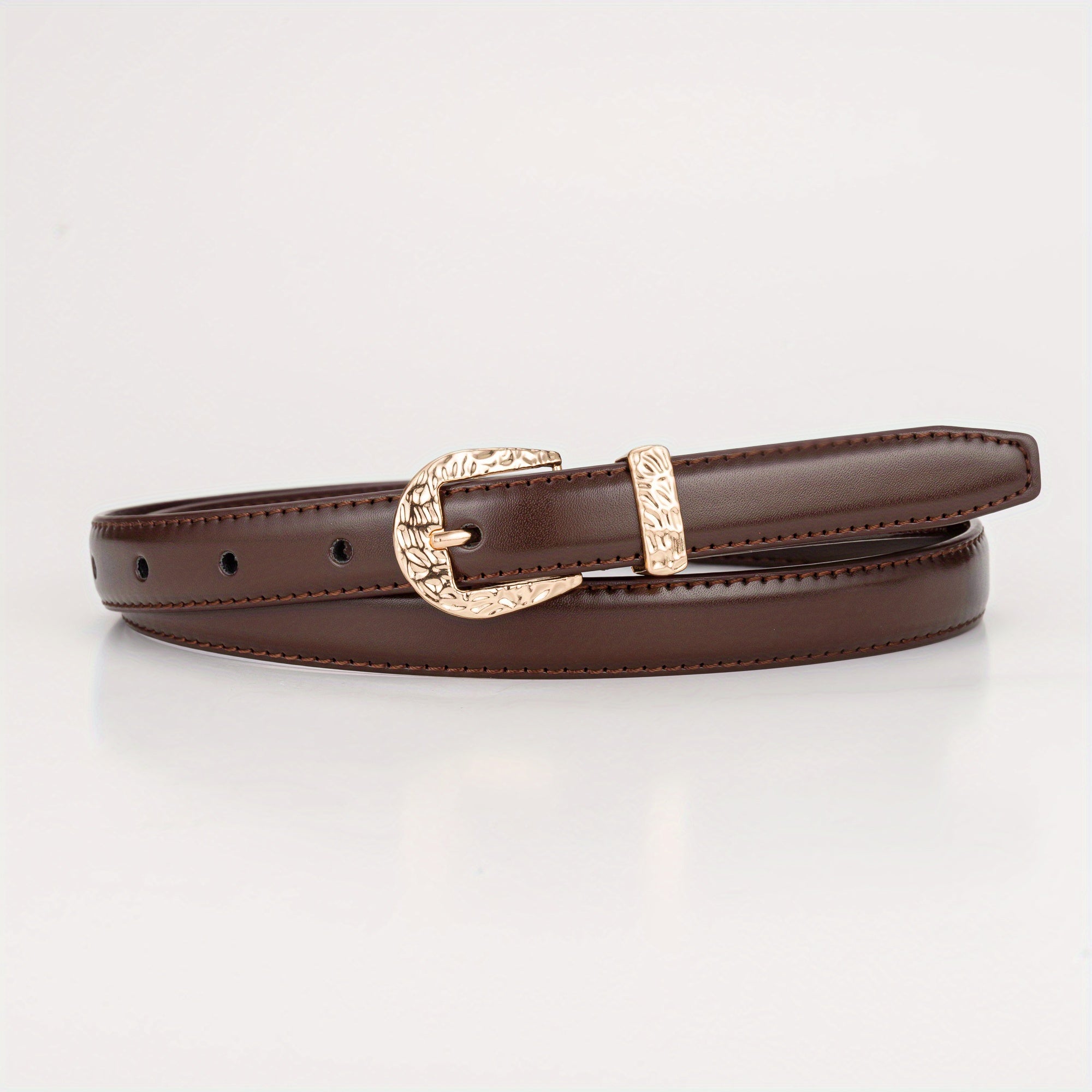 Vintage Solid Belt Golden Embossed Buckle PU Leather Waistband for Women