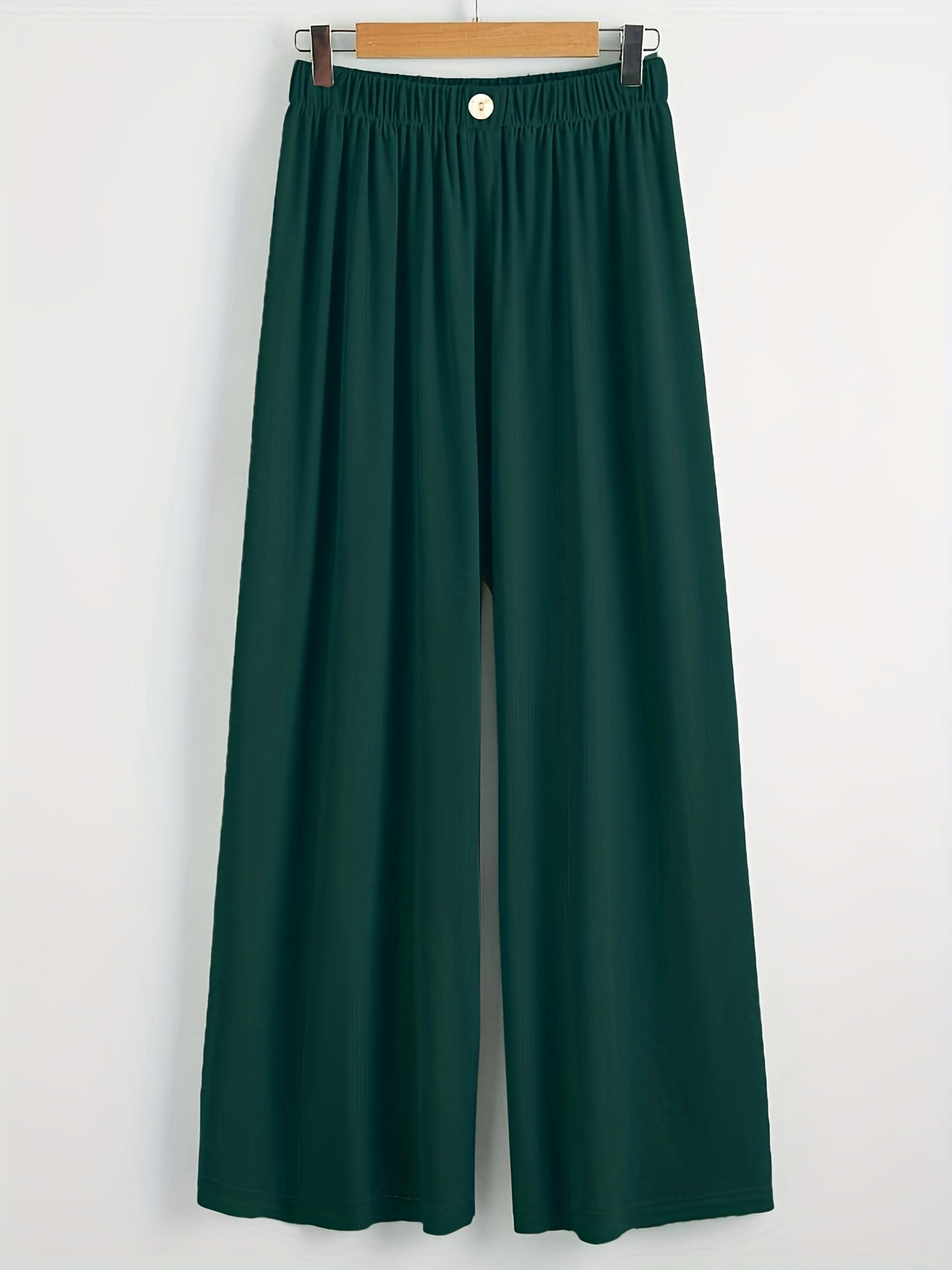  High Rise Wide Leg Trousers Solid Button Detail