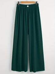  High Rise Wide Leg Trousers Solid Button Detail