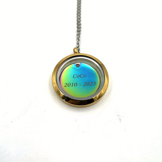 Custom Golden Screw Cap Pet Memorial Pendant Engrave Name Years Colorful Plate