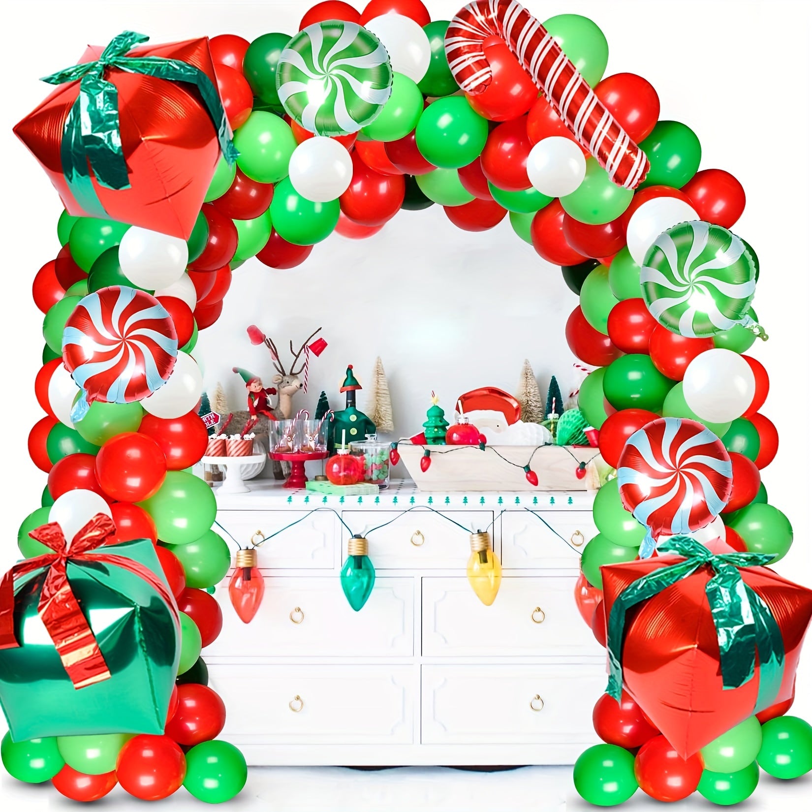 Christmas Balloon Garland Red And Green Arch Kit With Candy Foil Balloons