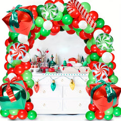 Christmas Balloon Garland Red And Green Arch Kit With Candy Foil Balloons