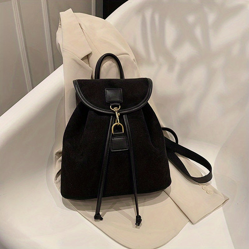 Suede Flap Backpack Drawstring Daypack Rucksack for Work & Travel