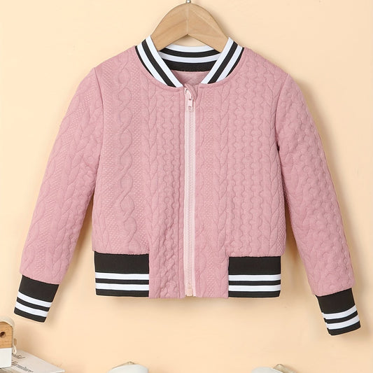 Kid Girls' Striped Baseball Jacket Zip Up Varsity Style