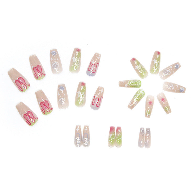24pcs Ballet Nail Space Series False Nail Sheets with Tool Kit