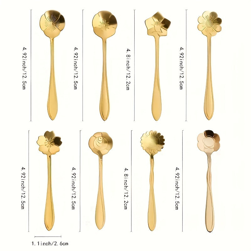 8pcs Flower Spoon Small Tea Spoon Coffee Spoon Stainless Steel
