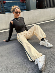 Contrast Side Strip Casual Sports Pants Elastic Running Jogger Pants
