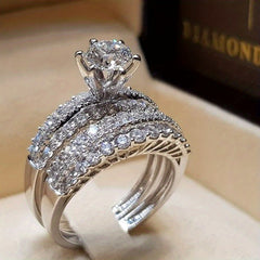 2 Pcs Bridal Wedding Rings 18K Plated 6 Prong Setting Zircon Rings For Women