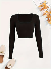 Solid Ribbed Lounge Tops Long Sleeve Crew Neck Top Women's Loungewear