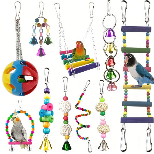 10pcs Colorful Parakeet Toys for Swing, Chew, and Play with Your Bird