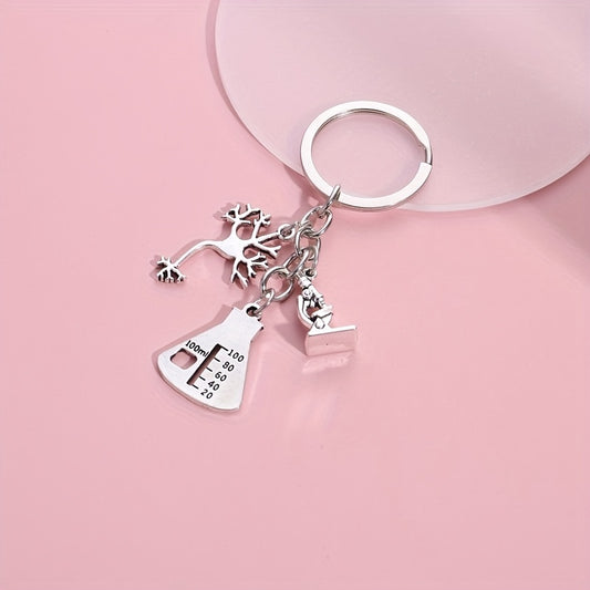 Microscope Keychain Biology Science Chemistry Metal Key Ring Purse Bag
