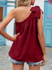 One Shoulder Pleated Tank Top Women's Clothing