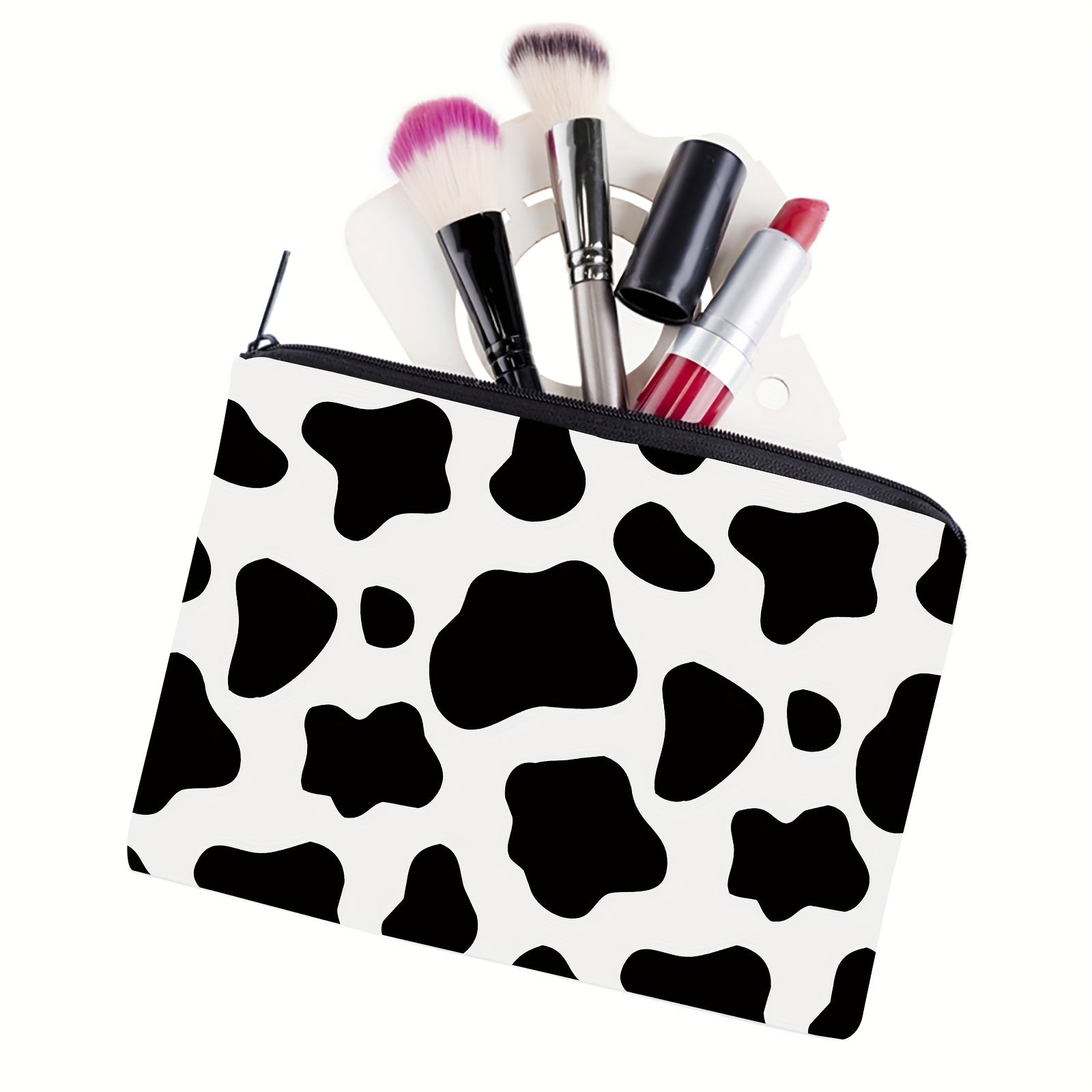Cow Print Travel Makeup Bag for Women with Zipper