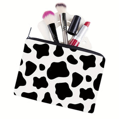 Cow Print Travel Makeup Bag for Women with Zipper