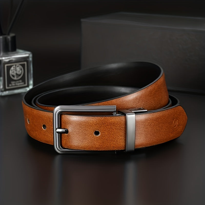  Vintage Leather Belt Reversible Pin Buckle Belt