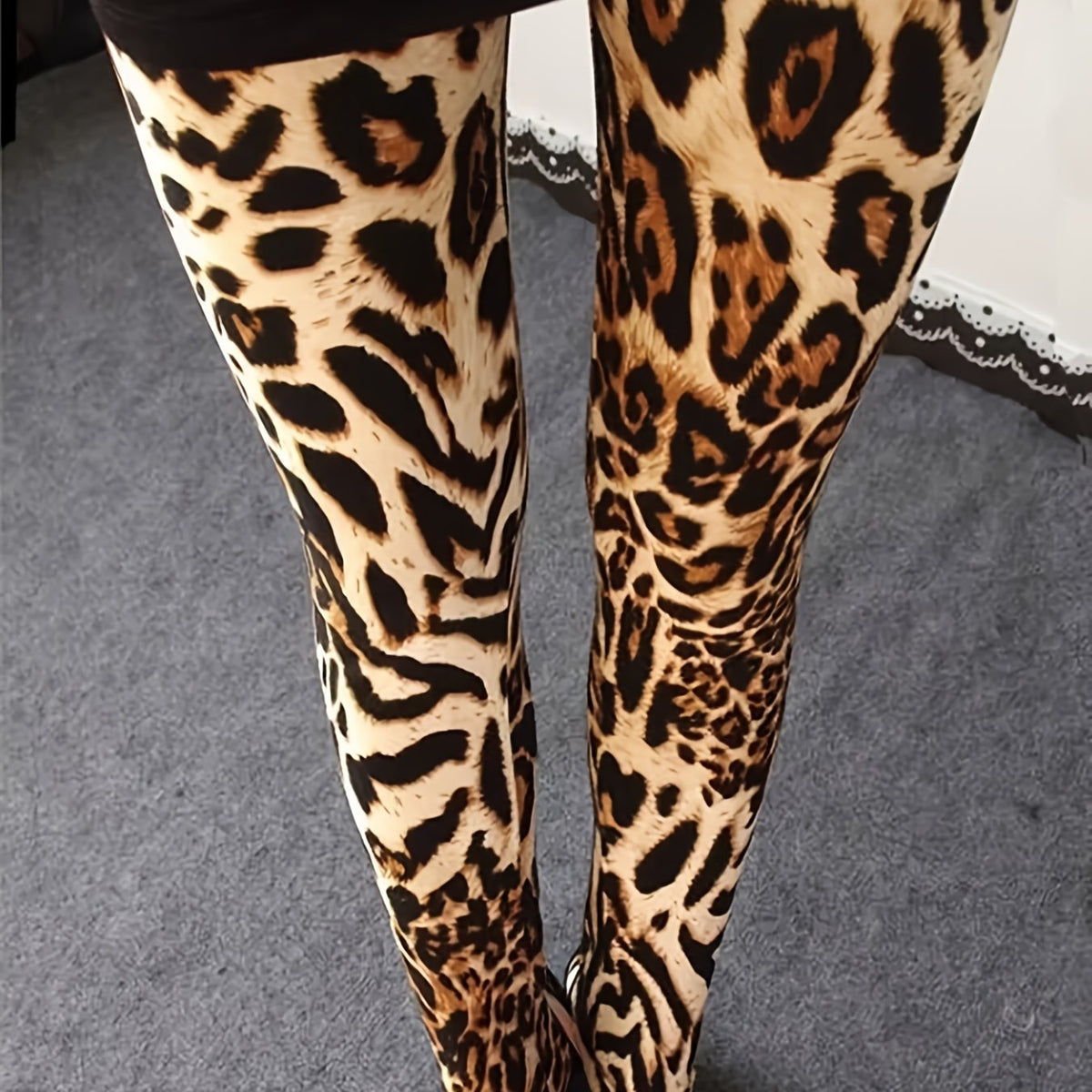 Leopard Print Skinny Leggings High Waist Casual Stretchy Leggings