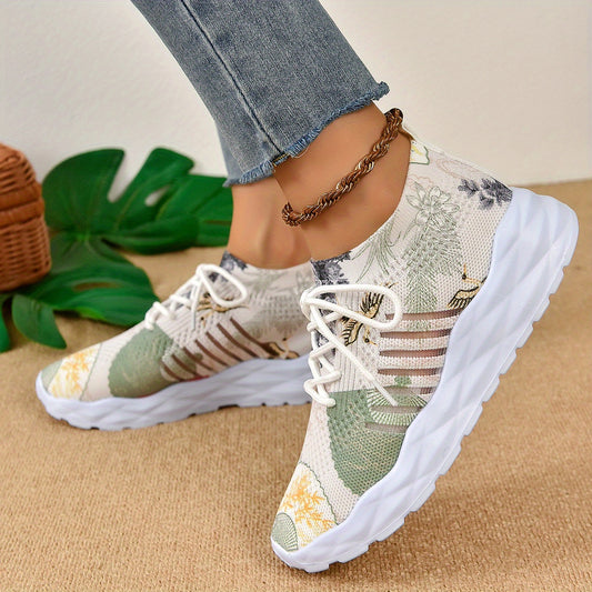 Women's Art Printed Sports Shoes Retro Knitted Low Top Running Shoes
