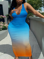  Ombre Print Tank Maxi Dress