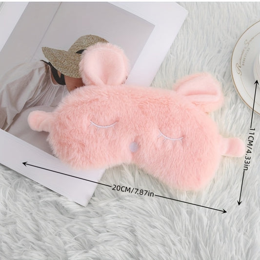 Rabbit Plush Embroidered Letters Eye Mask, Comfortable Strap