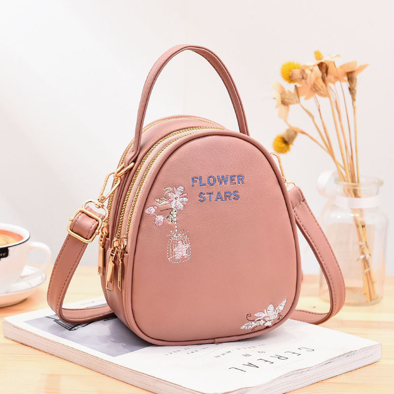 Mini Flower Embroidery Backpack Women's Handbag Stylish Crossbody Purse