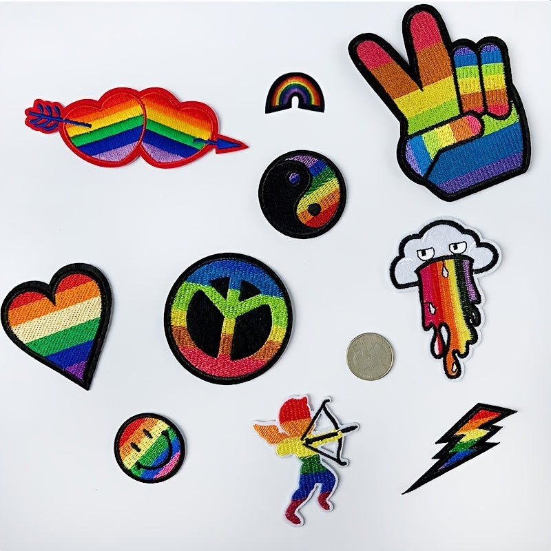 10pcs LGBT Rainbow Patch Embroidery Fabric Stickers Gay Lesbian Bisexual Transge