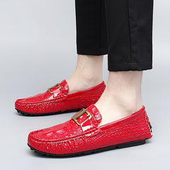 Red Metal Buckled Loafers Women's Casual Flat Shoes