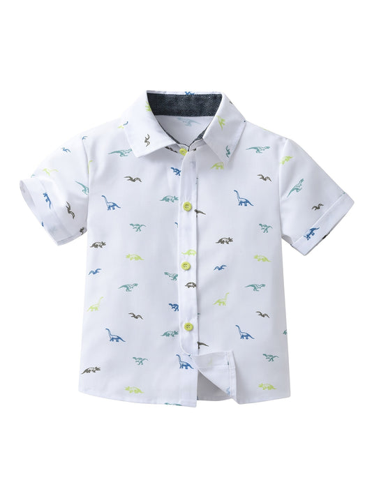 Stylish Dinosaur Boys Shirt Short Sleeve Lapel Tops for Summer