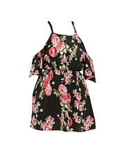 Tropical Print Cold Shoulder Round Neck Mini Dress