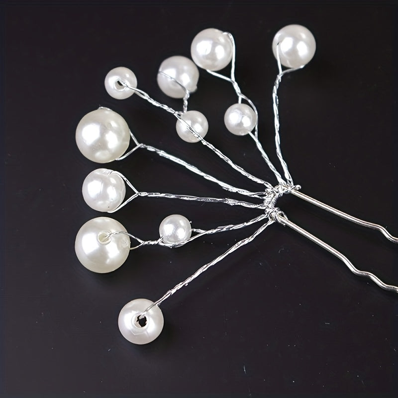 Faux Pearl Hairpin Silvery U-shaped Hairpin Ponytail Holder