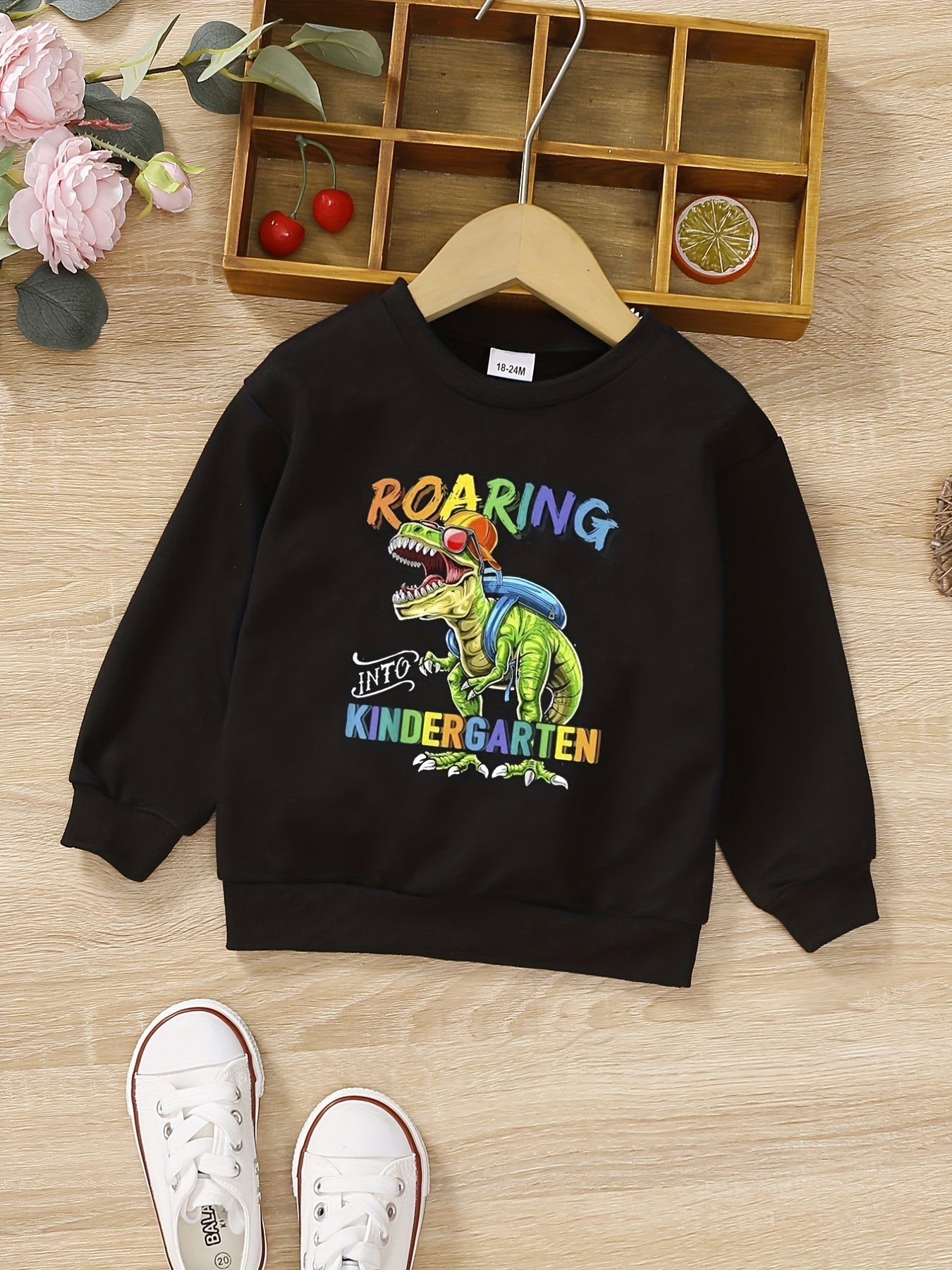 Boys Letter Print Crew Neck Sweatshirt Long Sleeve Top