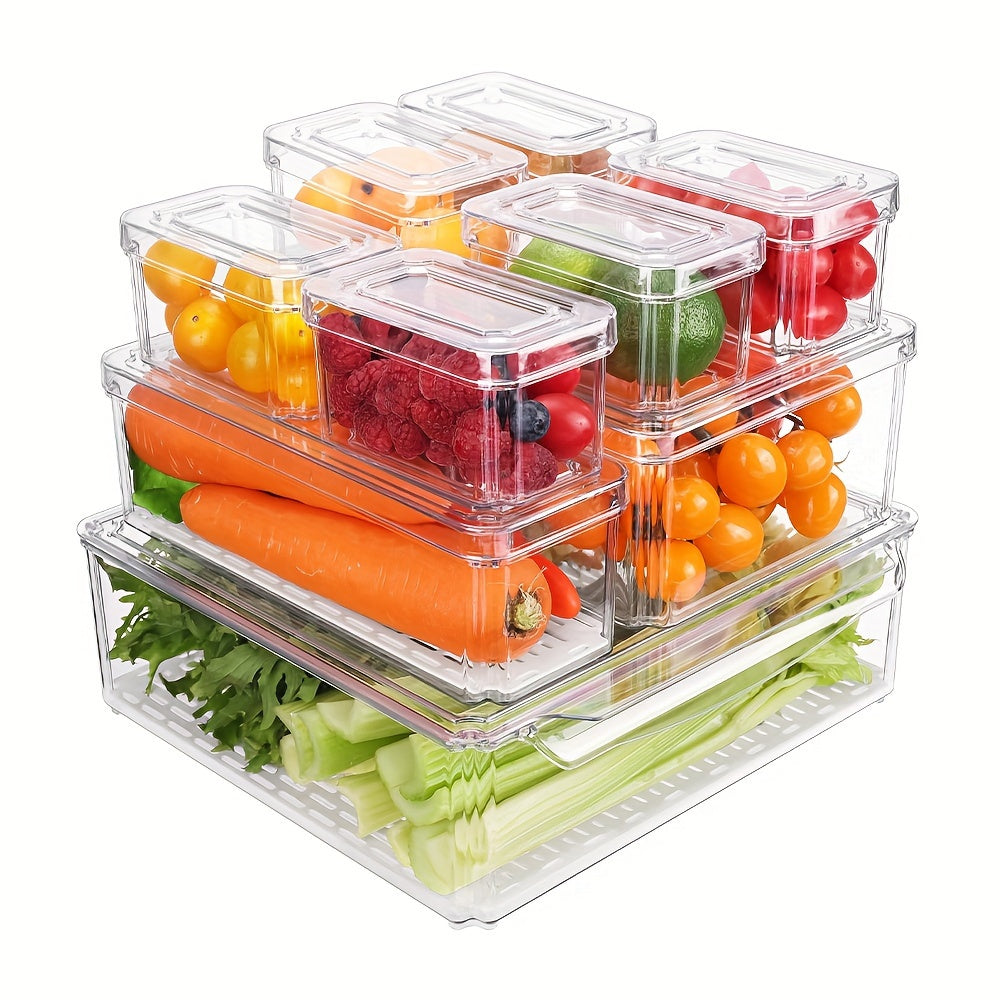 10pcs Stackable Refrigerator Sorting Box with Lid, Fruit Storage Container