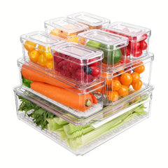 10pcs Stackable Refrigerator Sorting Box with Lid, Fruit Storage Container