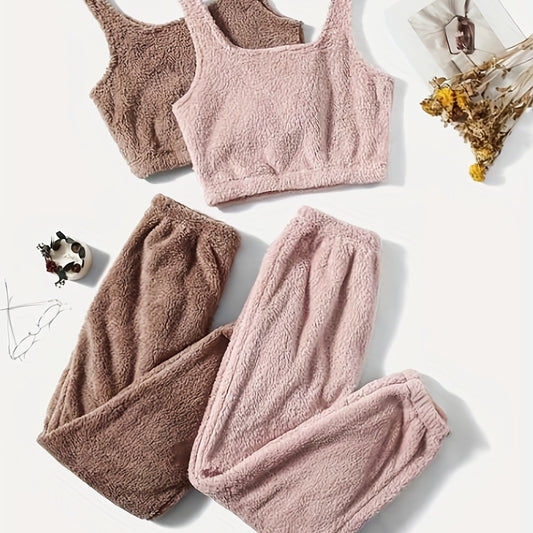 4 Pack Plus Size Loungewear Set Women's Plus Flannel Crop Tank