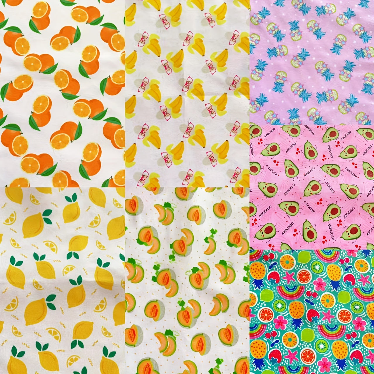 8pcs Fruit Themed Fabric Fat Quarter DIY Sewing Supplies Patchwork