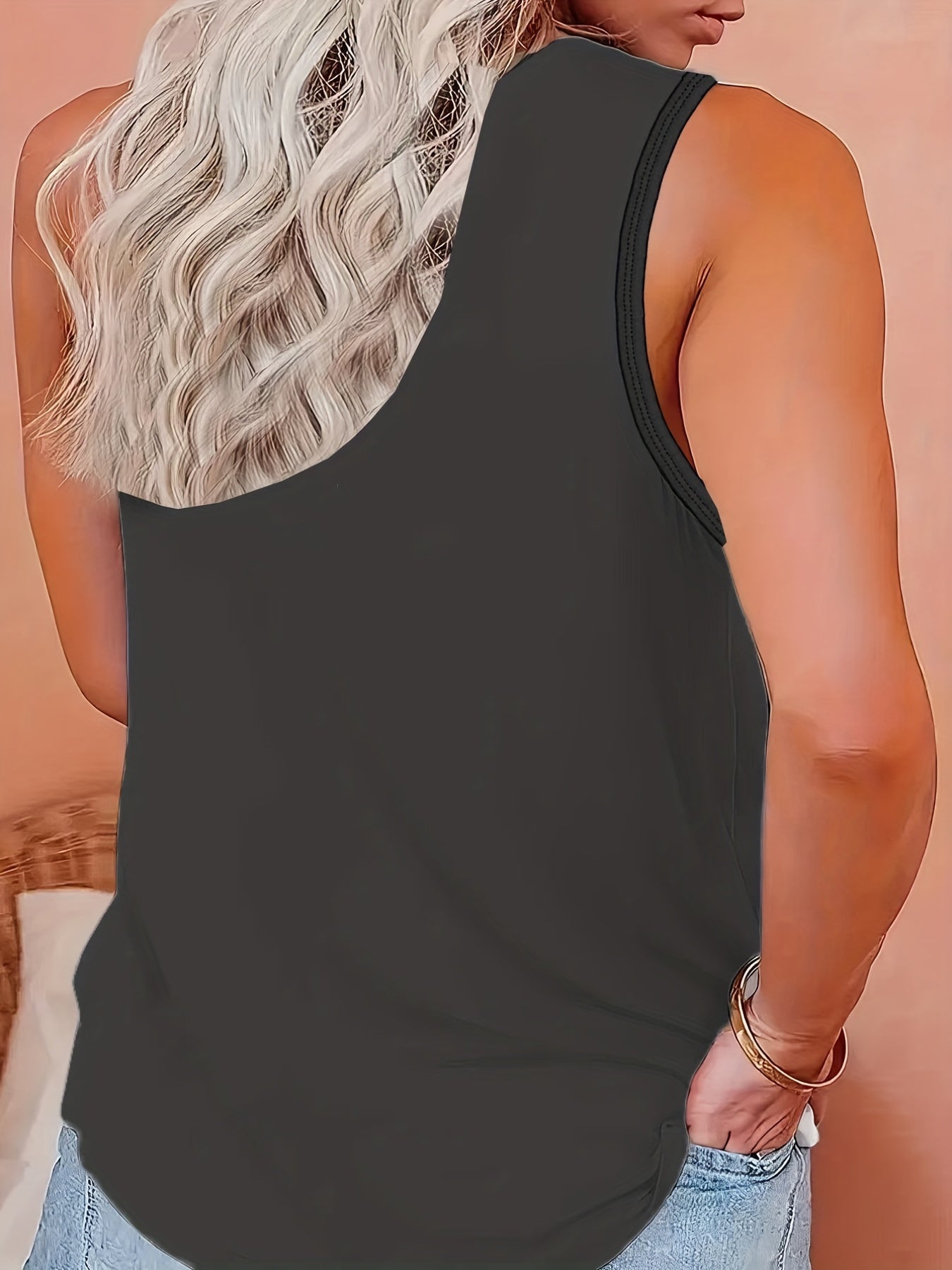 Plus Size LGBT Tank Top Rainbow Print Round Neck Stretch