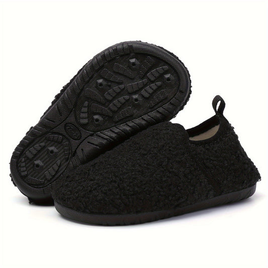Boys Warm Fleece House Shoes Non Slip Soft Bottom Winter Indoor Shoes