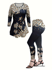  Leopard Print Top & Leggings Set